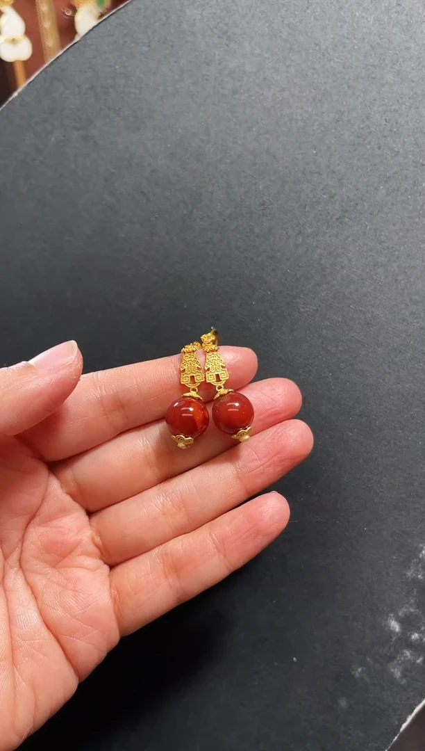 【闪购商品】南红玛瑙耳饰银S925镶嵌耳饰
