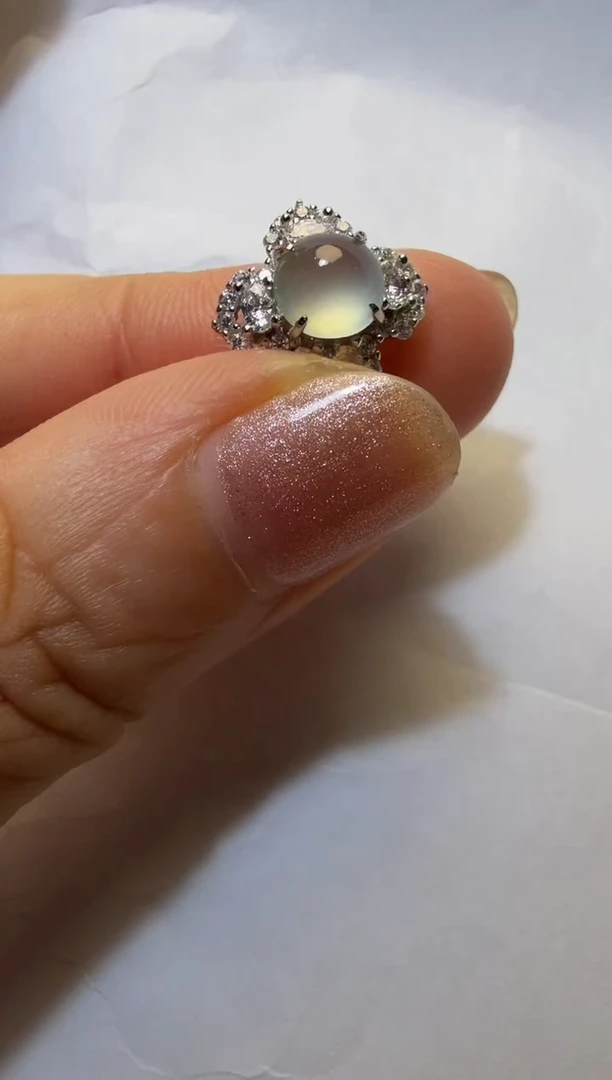 银S925镶嵌戒指翡翠925银镶缅甸A货翡翠戒指