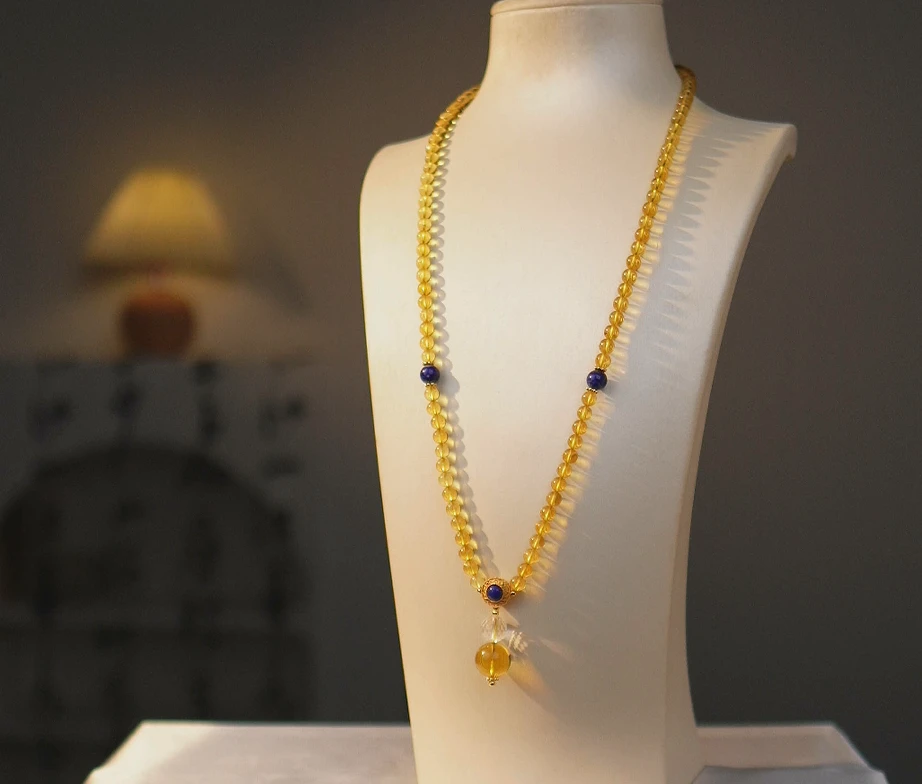 夏歌珠宝-墨西哥蓝珀圆珠项链锁骨链款时尚轻奢项链气质精美