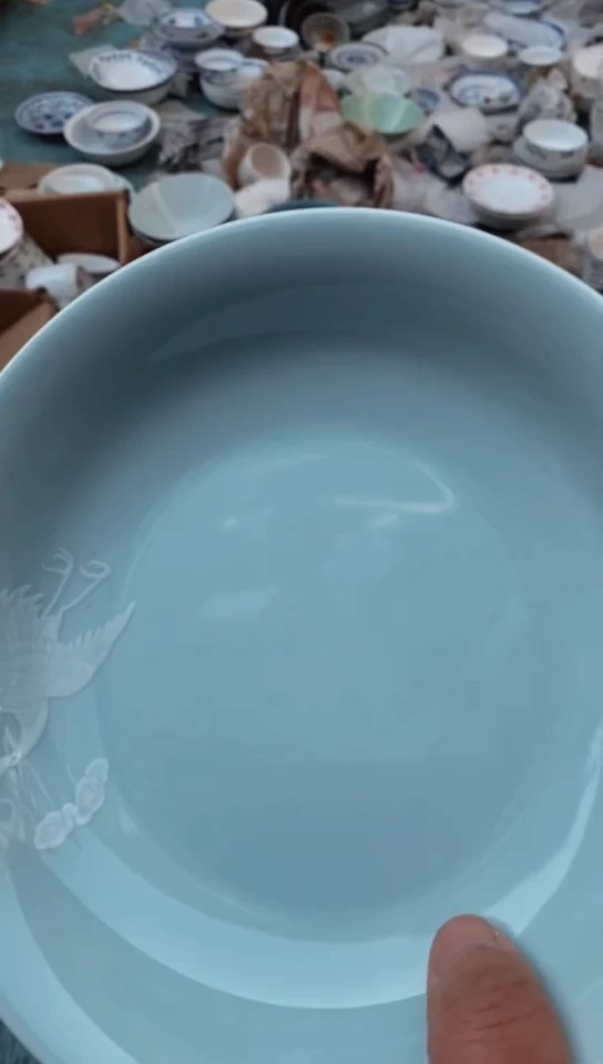 【闪购商品】影青釉仙鹤堆雕8寸窝盘建国