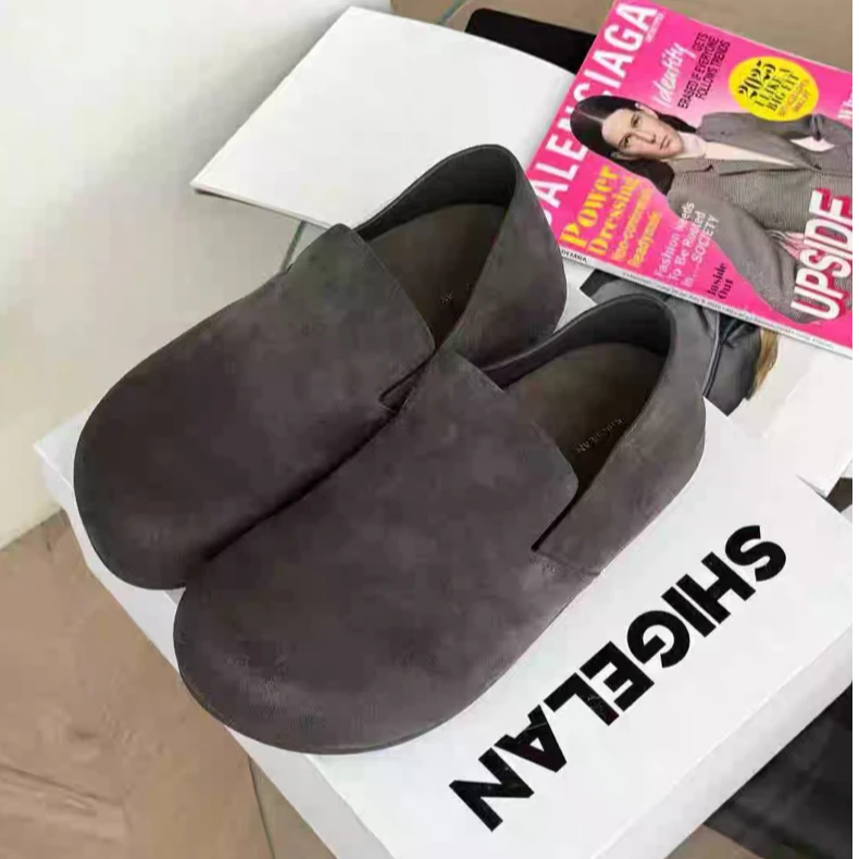 诗歌兰女鞋2025新款磨砂皮复古勃肯鞋休闲一脚蹬平底单鞋女2699-7