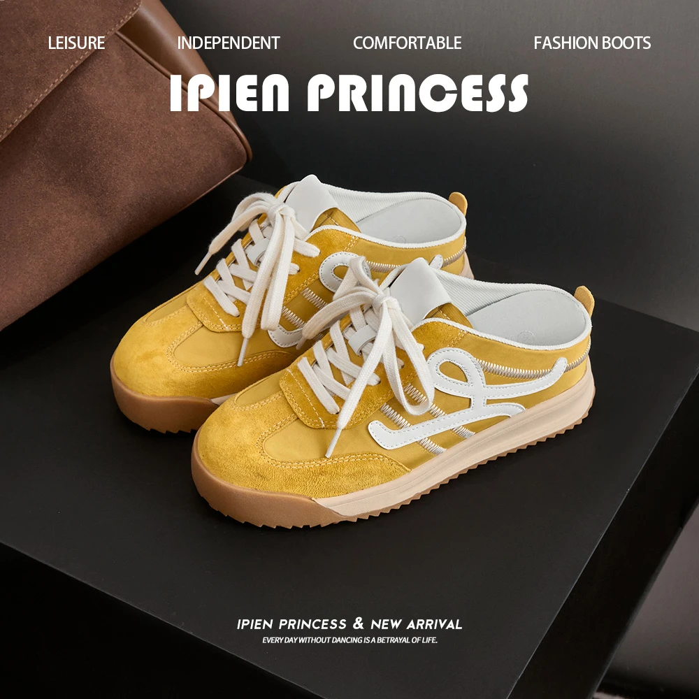 复古百搭厚底女士半拖2025夏季新款黄色德训鞋包头一脚蹬休闲女鞋