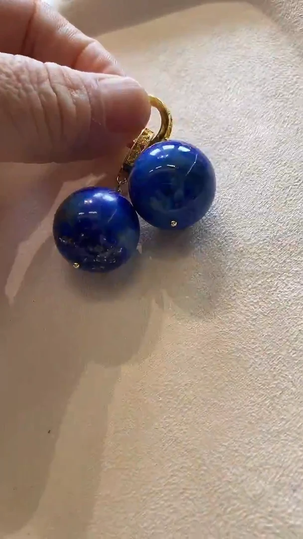 银S925镶嵌青金石耳饰耳环