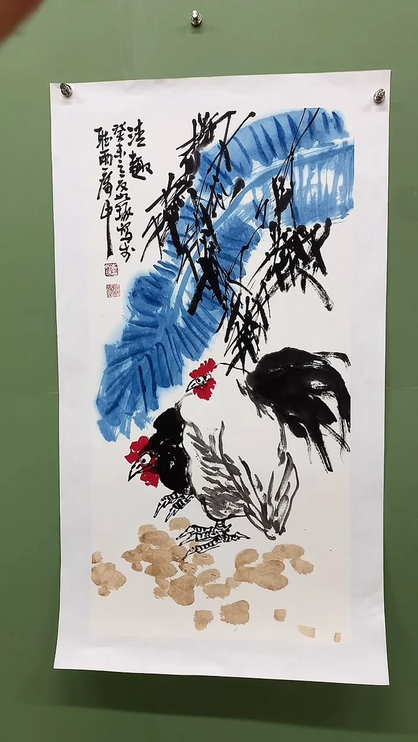 竖款精品三尺花鸟，清趣