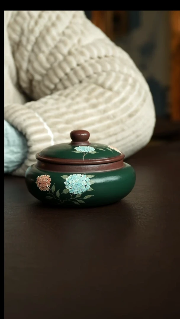 茶杯紫砂23号 绣球花茶叶罐80克 宜兴紫砂原矿作品