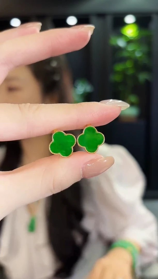 未镶嵌翡翠耳饰 四叶草 缅料A货/多样性发货/一对