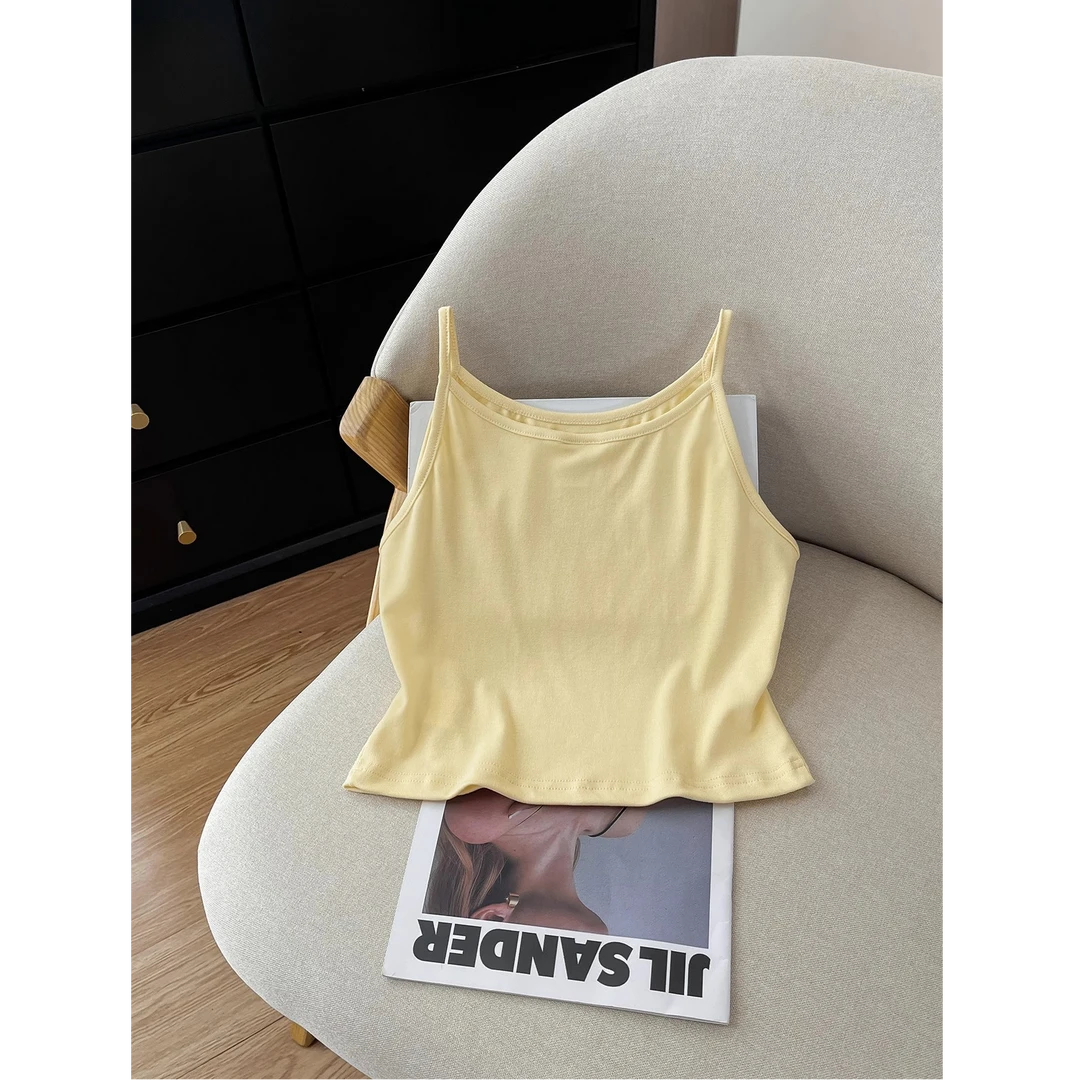 2025夏季新款爆款嫩黄色百搭纯欲修身短款吊带背心女纯色简约上衣