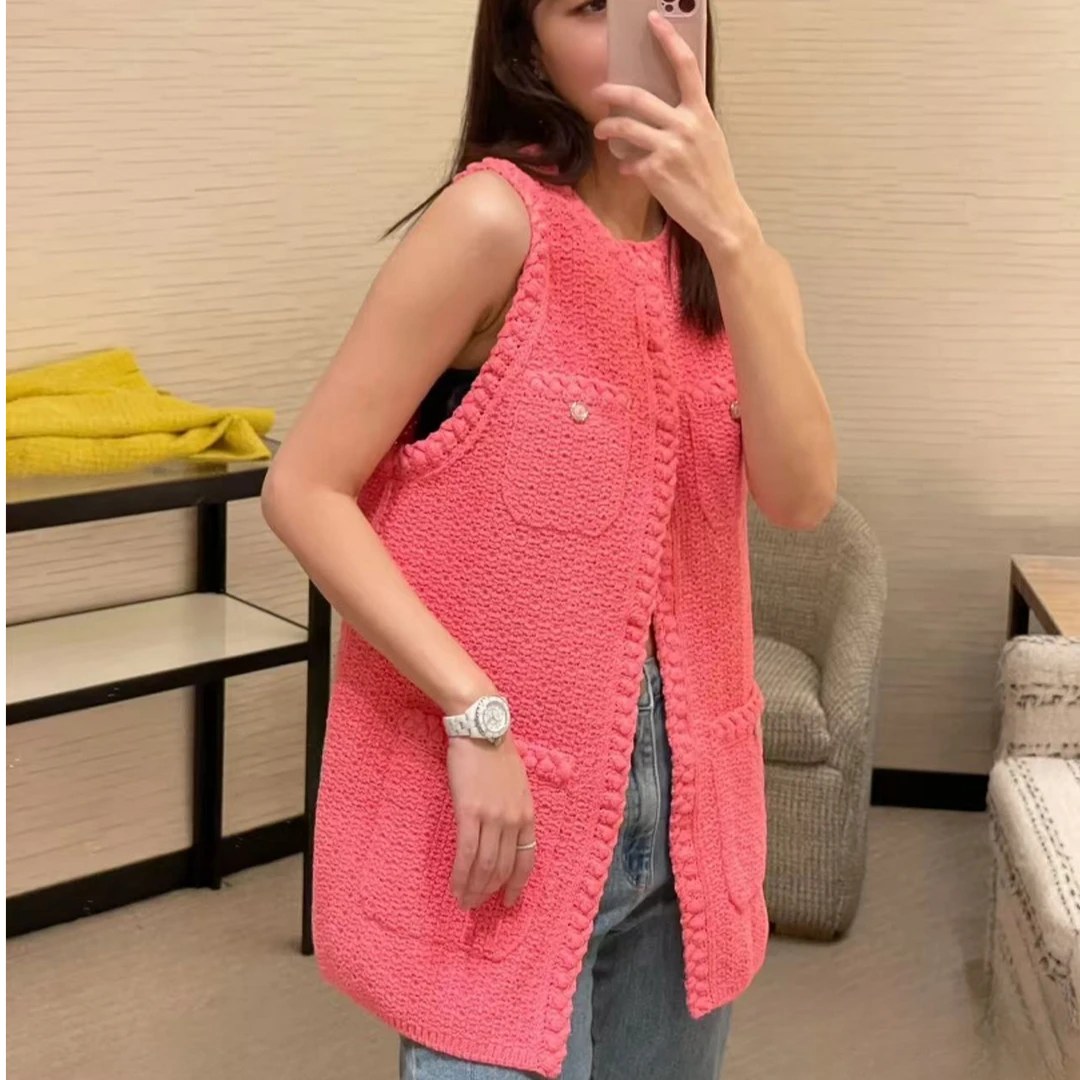 99新 Chanel/香奈儿 22春夏粉色针织马甲 34码 尘袋