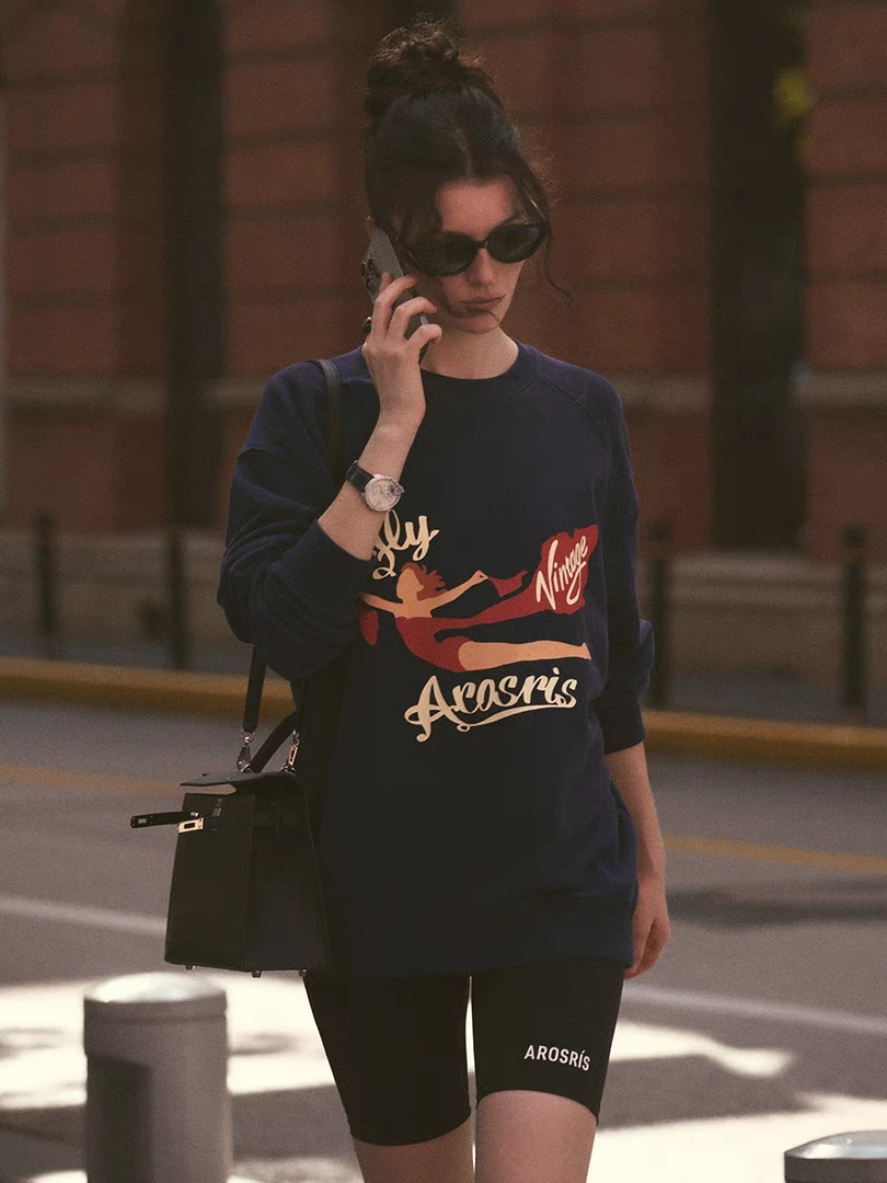 【亚楠本楠】王妃卫衣◆秋季新款复古印花运动宽松卫衣8291