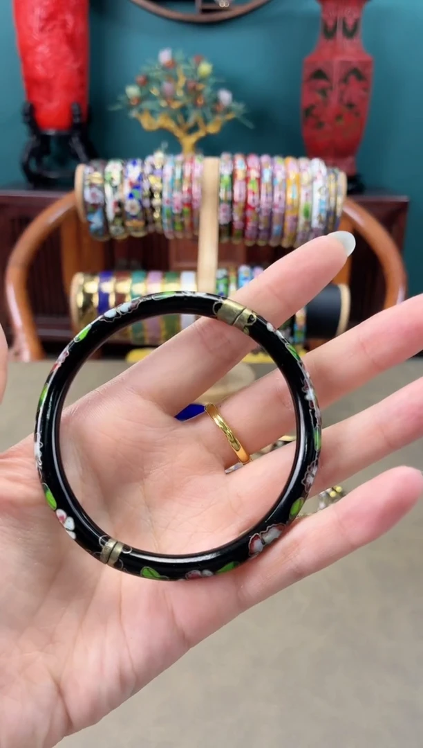 非遗 景泰蓝开口镯 56-63 黑色