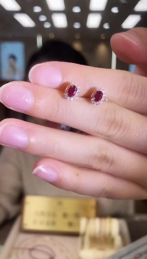 银S925镶嵌耳饰红宝石09