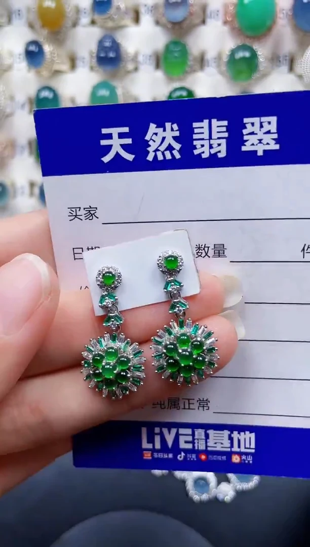 银S925镶嵌翡翠耳饰356