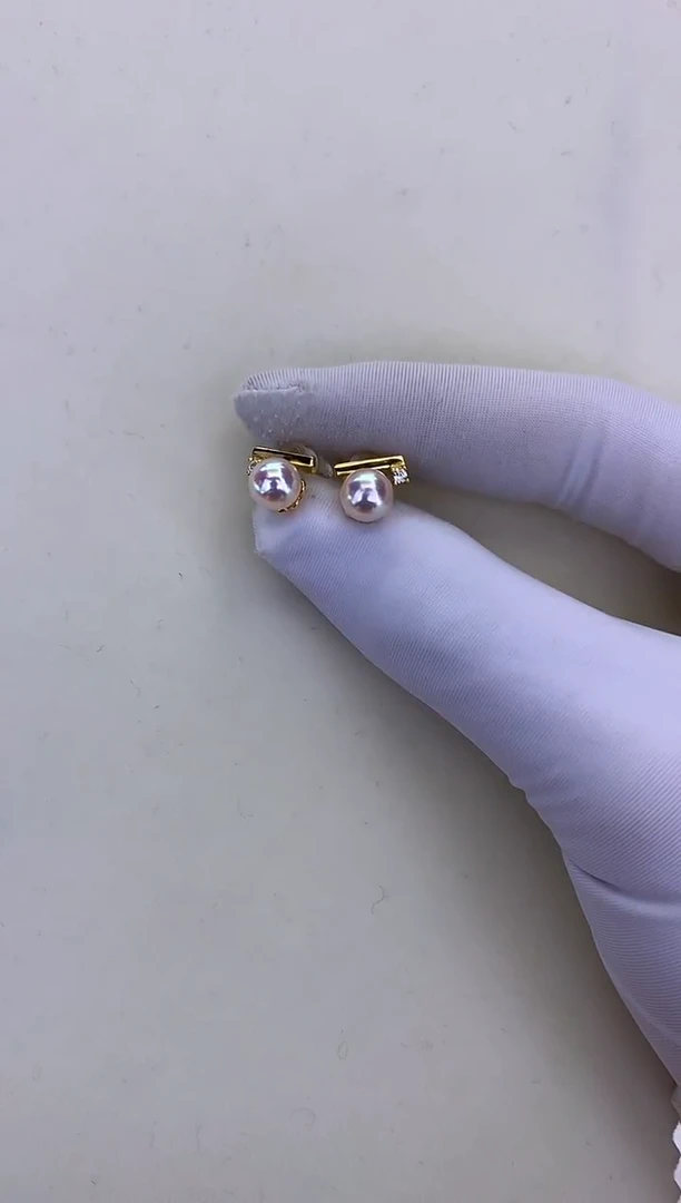 银S925镶嵌DA海水珍珠 GD276 耳钉 6-7