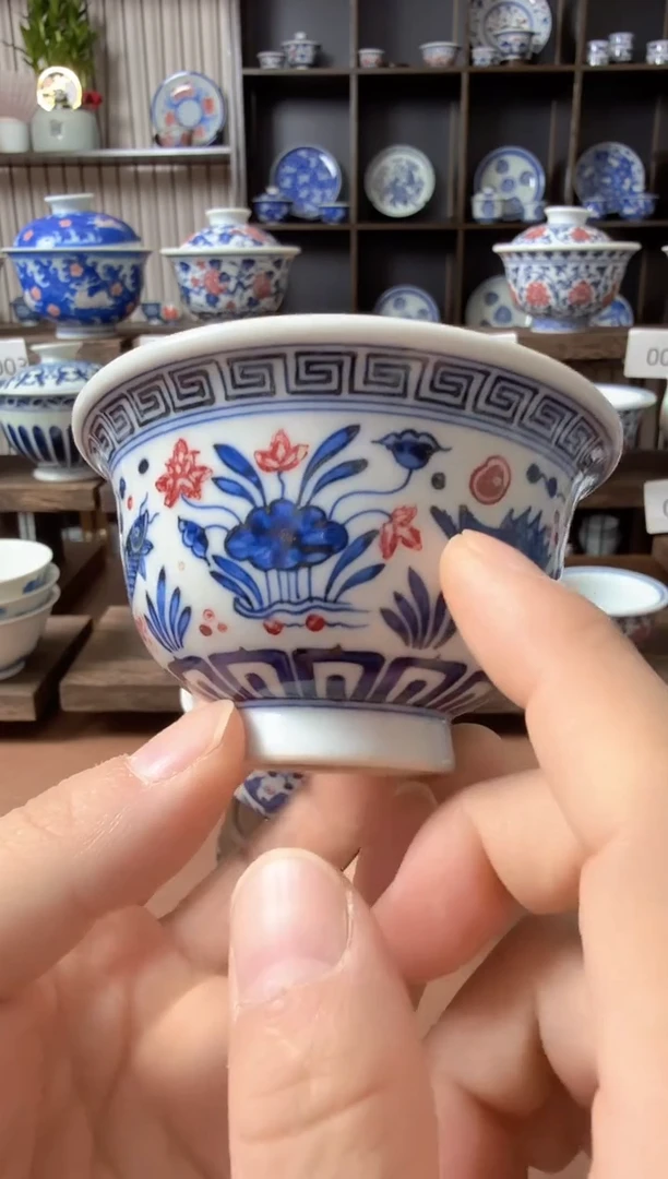 手工手绘釉里红鱼藻大压手