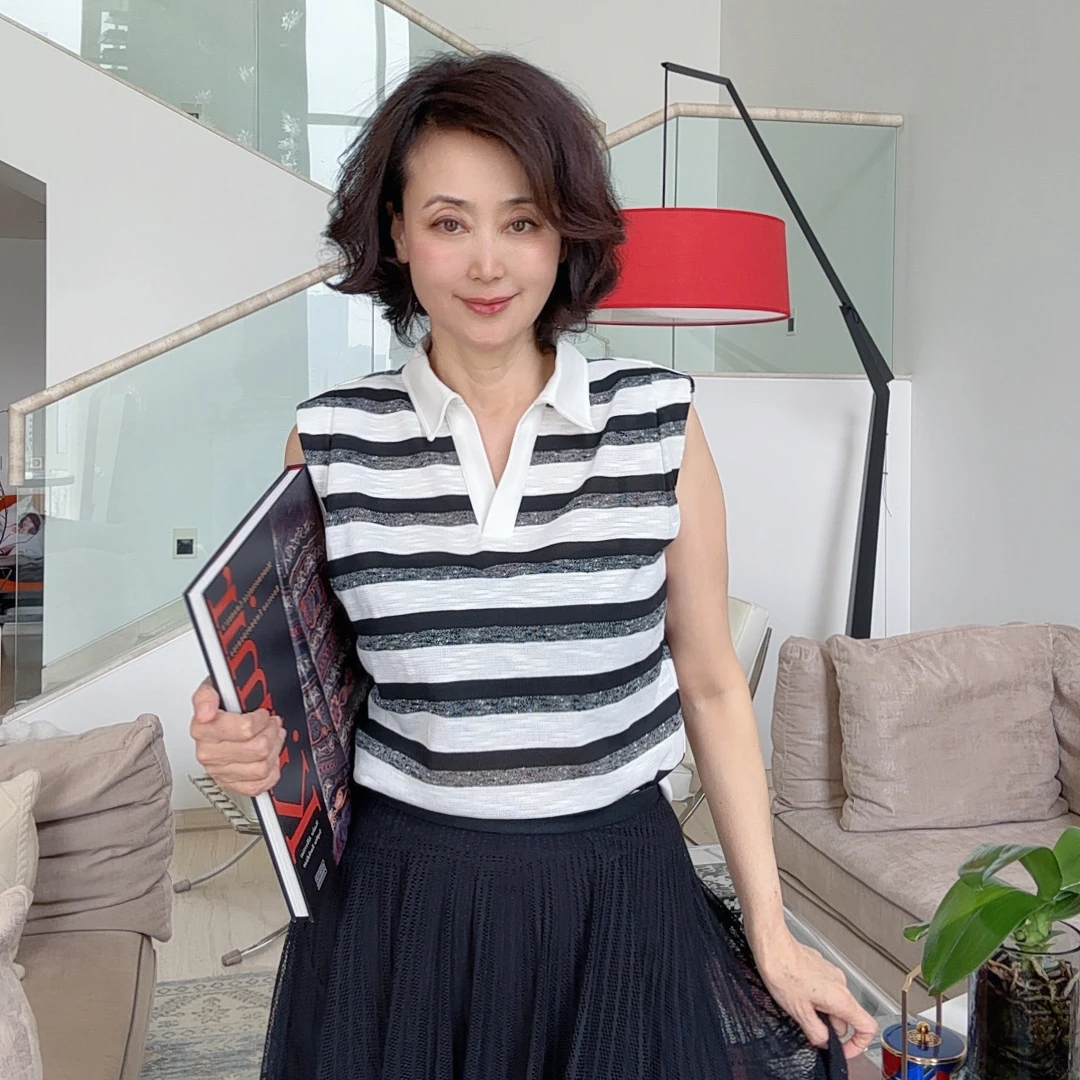 【维姐精选】ZW 黑白条纹POLO领无袖T恤