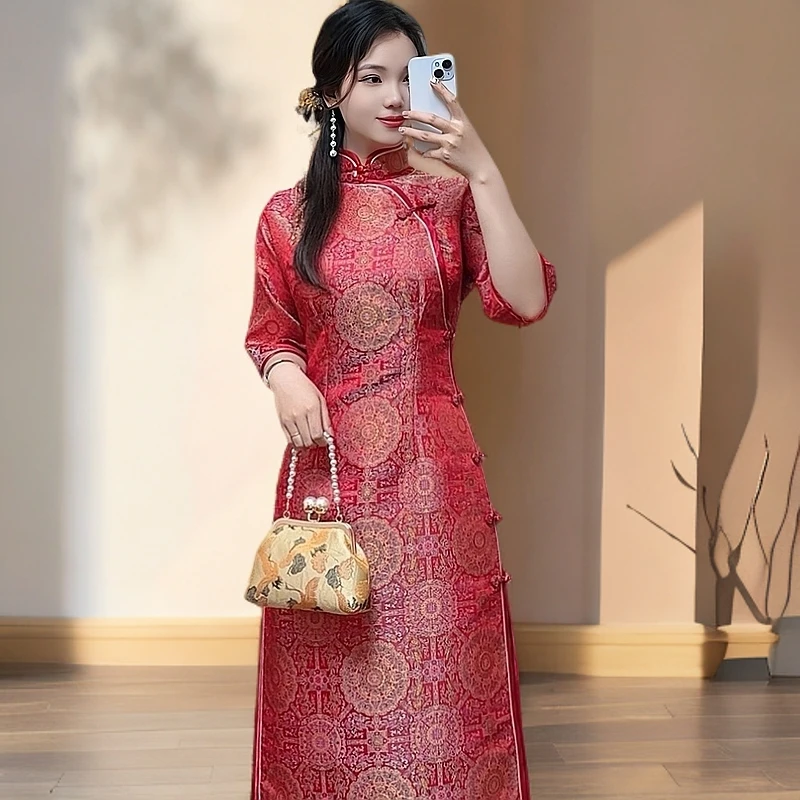 白幼秀八达运红装倒大袖喜婆婆婚礼礼服全开襟古法复古高端旗袍宋