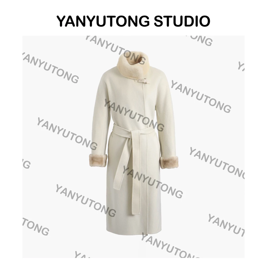 YANYUTONG 【西雅图旧事】 复古进口水貂立领拼袖羊绒大衣 TT0245