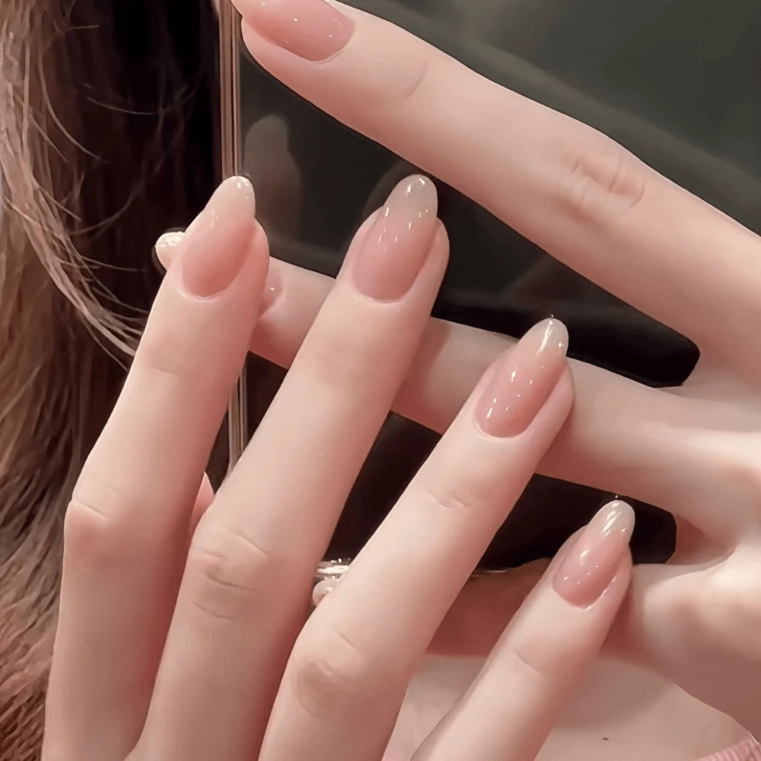 纯手工10片『华妃裸』穿戴甲中短椭圆本甲色美甲贴片轻奢高端2025款