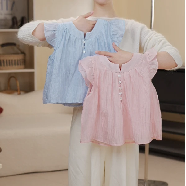 2025女童夏季飞飞袖时尚洋气休闲两件套甜美薄款中大童套装娃娃衫