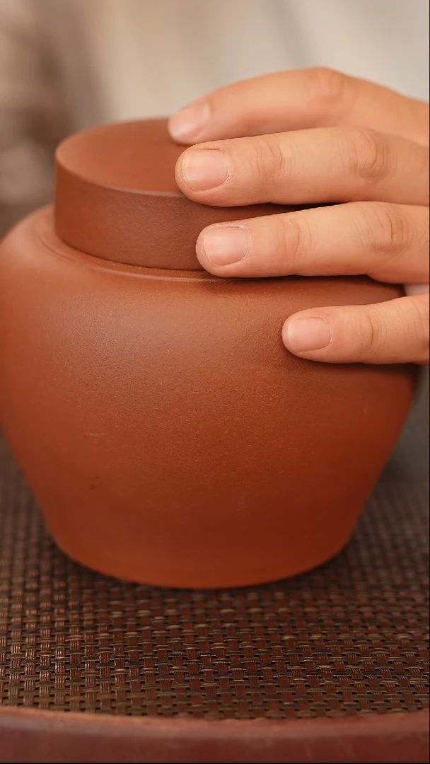 茶壶紫砂原矿手工制作茶叶罐 红泥