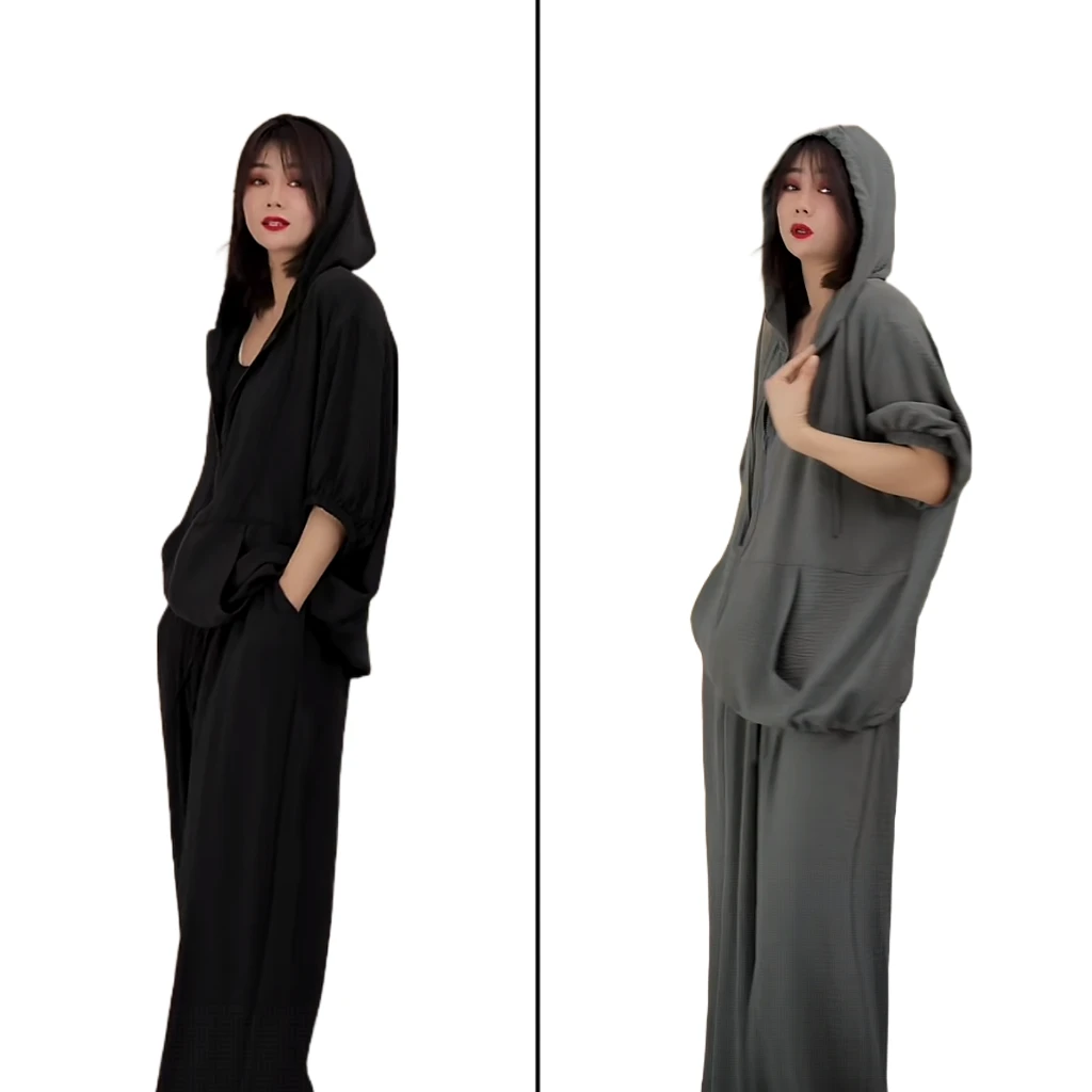 小韩日记【基础告白】套装两件套时尚休闲连帽宽松夏季薄款25507