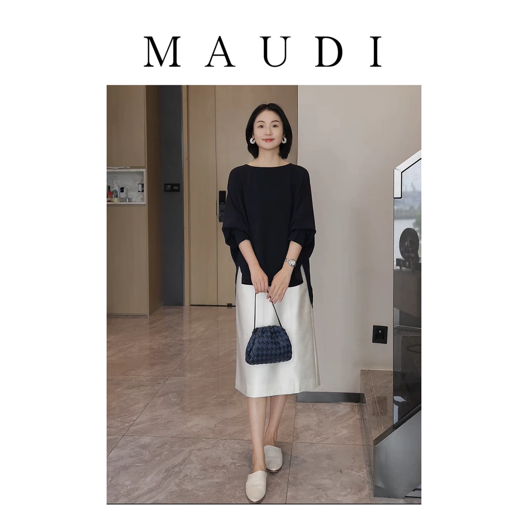 MAUDI塞纳旋律醋酸上衣女2025新款爆款高级感蝙蝠袖显瘦小众8096