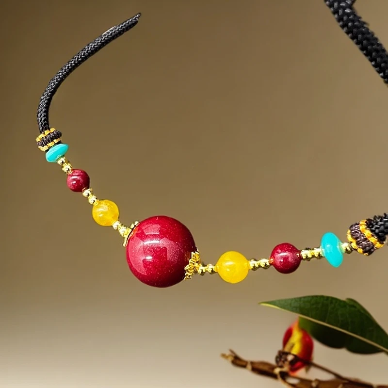 含辰砂工艺品高含量朱砂紫金砂16mm吊坠锁骨链项链礼物