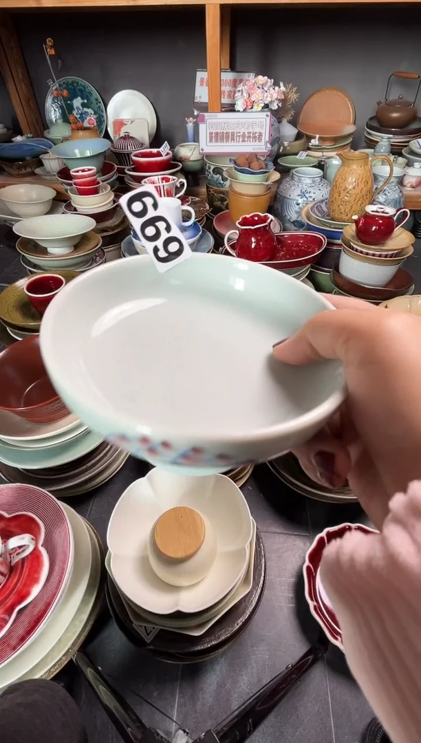 瓷片李*一669手绘荷花小高脚