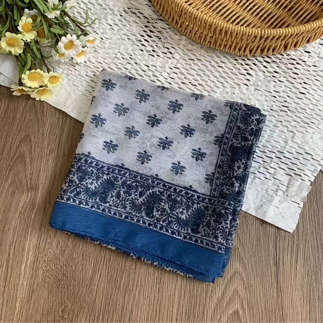 A052【蓝色蜻蜓】70*70高端奢品国风薄款丝巾女士清晕染