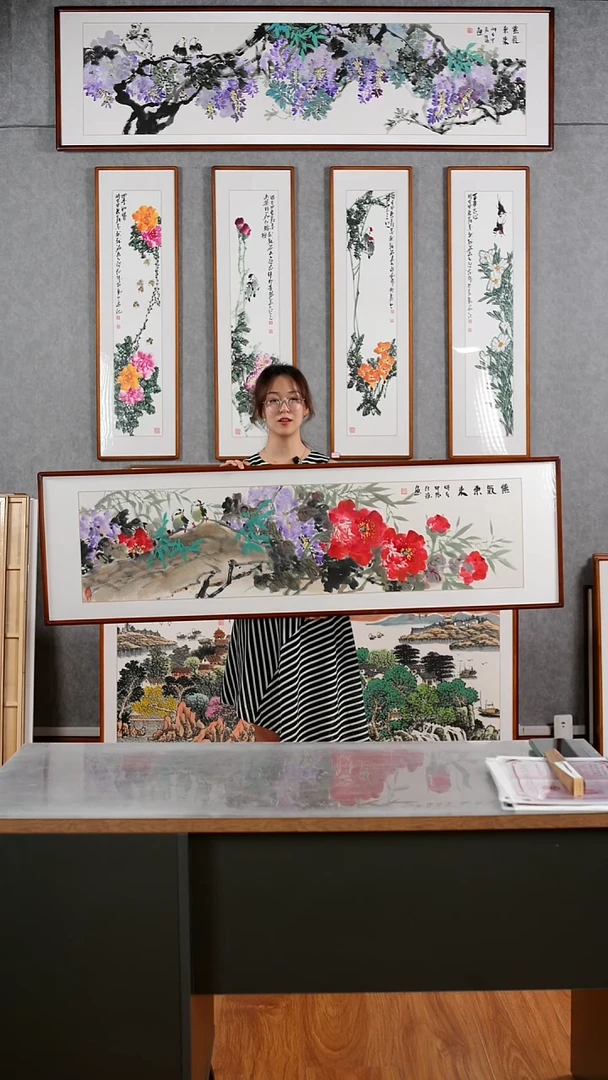 国画汪琼《紫气东来》含框162*47厘米