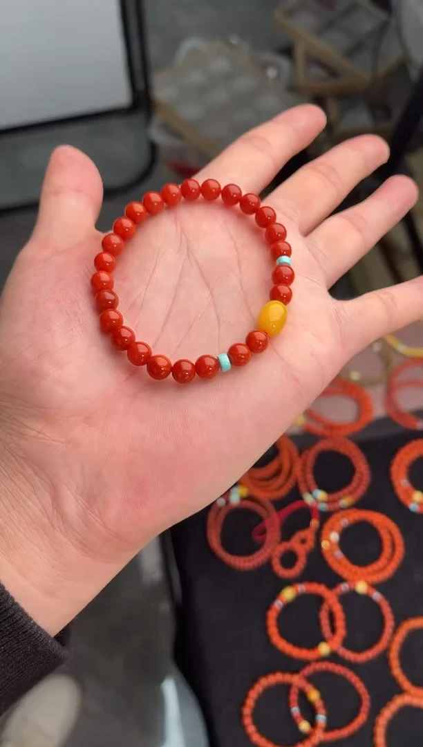 未镶嵌手串南红玛瑙南红单圈蜜蜡手串QF-A458（多样性发一）
