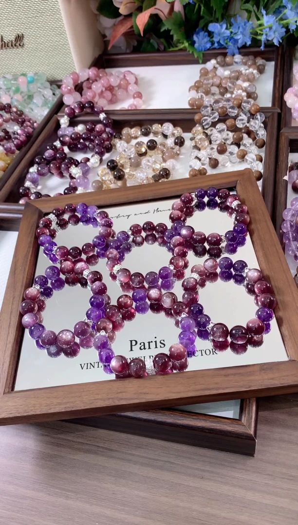 未镶嵌手链紫晶梦幻紫紫锂云母隔片单圈