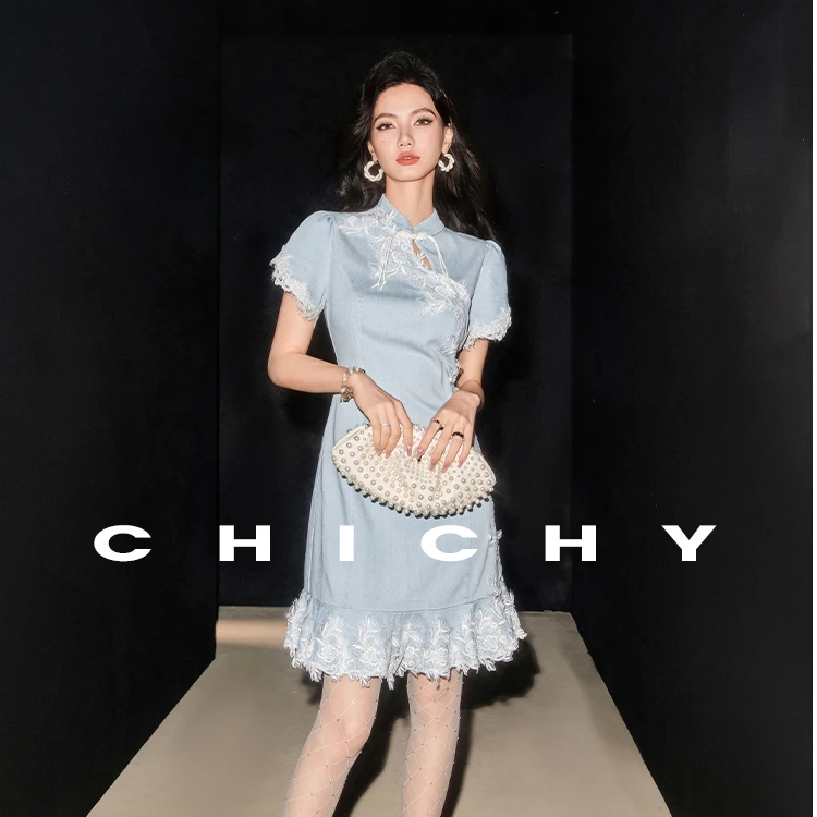 【陈大可专属】CHICHY蕾丝拼接设计连衣裙CT8C002242