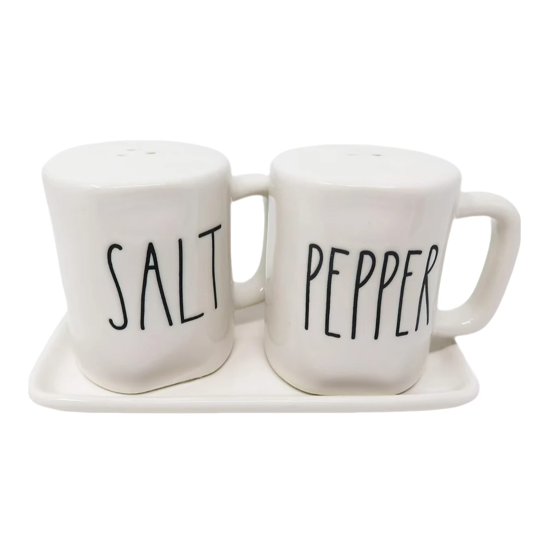 【RD家】13*7CM 米白色（胡椒&盐）调味罐 两个装 带底托 创意可爱