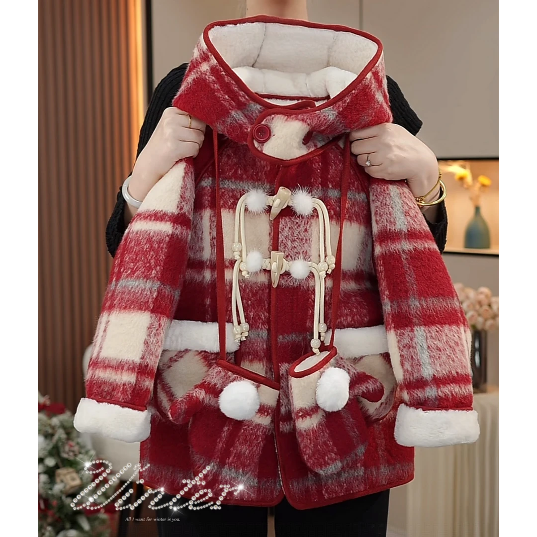 现货-女童外套冬装2025新款中大儿童加绒加厚中长款上衣