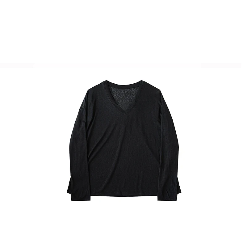 会呼吸的T 冰感慵懒风竹节纹V领防晒长袖上衣时尚百搭