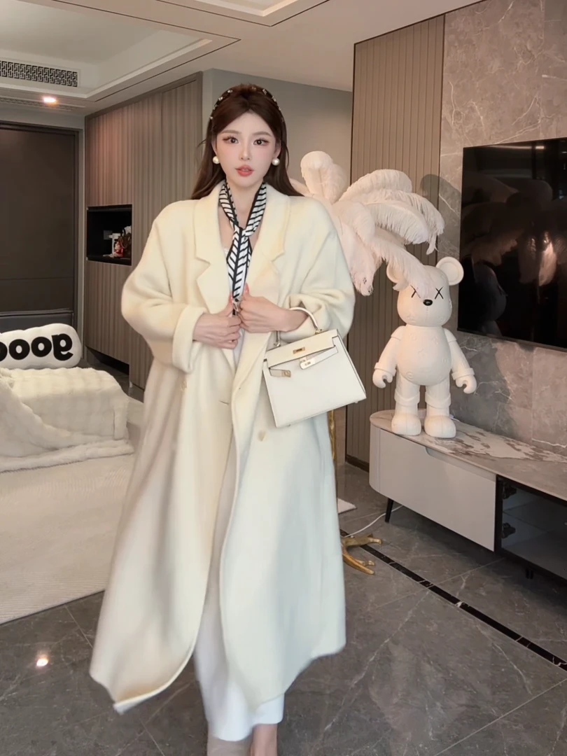 【琳琳】双面羊毛大衣女装外套2025春季新款长款双面呢大衣