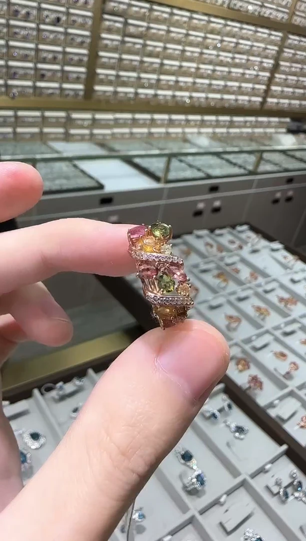 【闪购商品】碧玺戒指银S925镶嵌3*5mm排戒