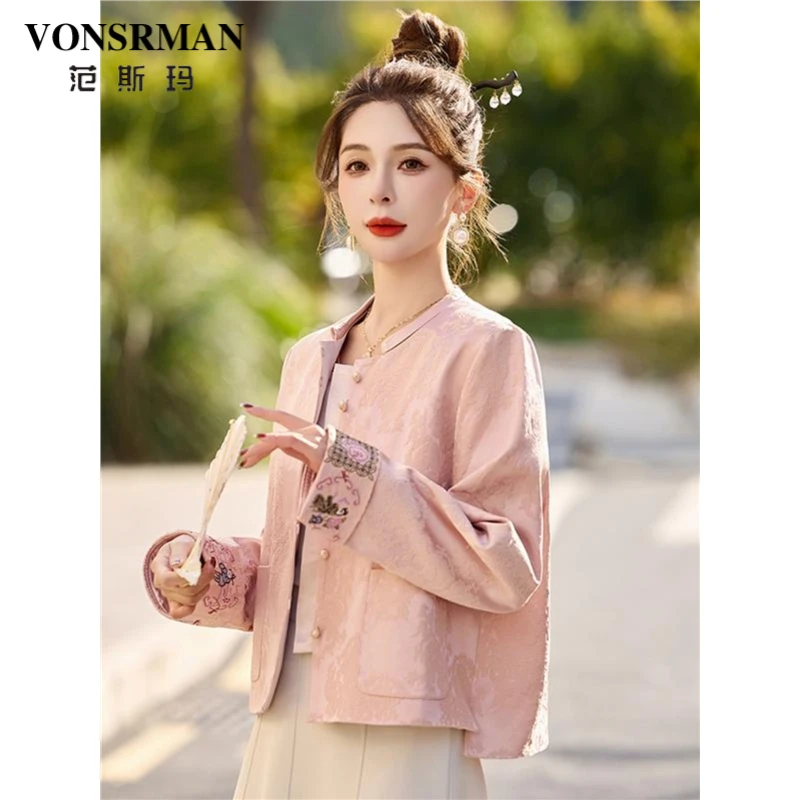 VONSRMAN新中式国风短外套女2025秋季新款高级感气质复古唐装上衣