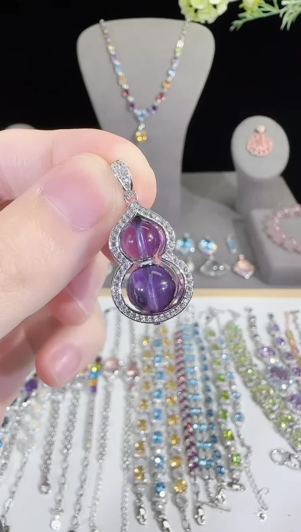 银S925镶嵌颈饰紫晶9mm葫芦吊坠