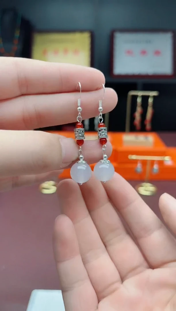 银S925镶嵌耳饰玛瑙/玉髓234