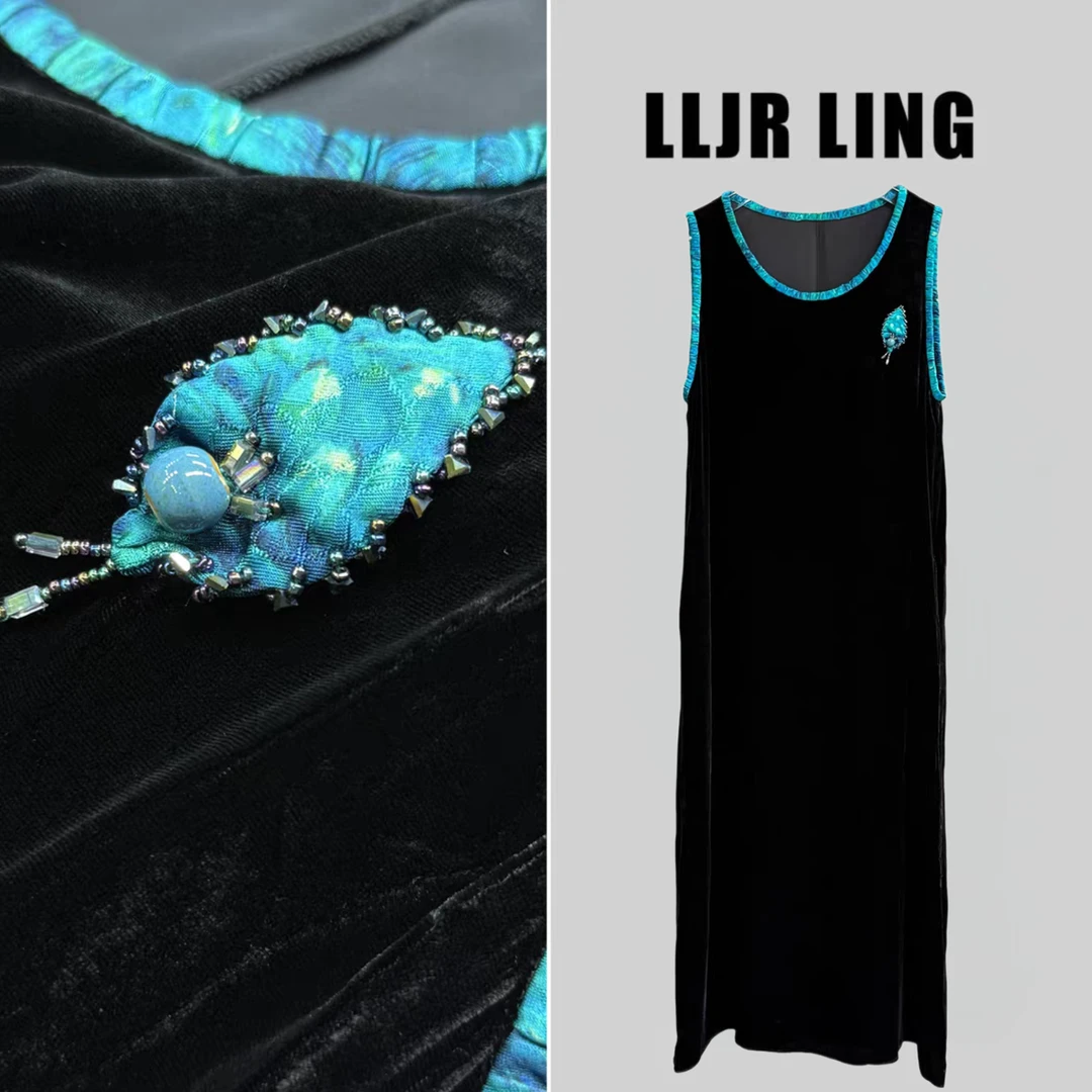 253697孔雀蓝褶边气质优雅修身显瘦丝绒连衣裙