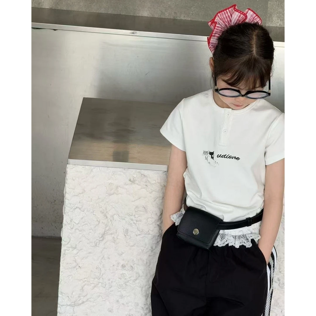 【小慕家】2025夏新款儿童洋气休闲百搭立体印花短袖T恤25107