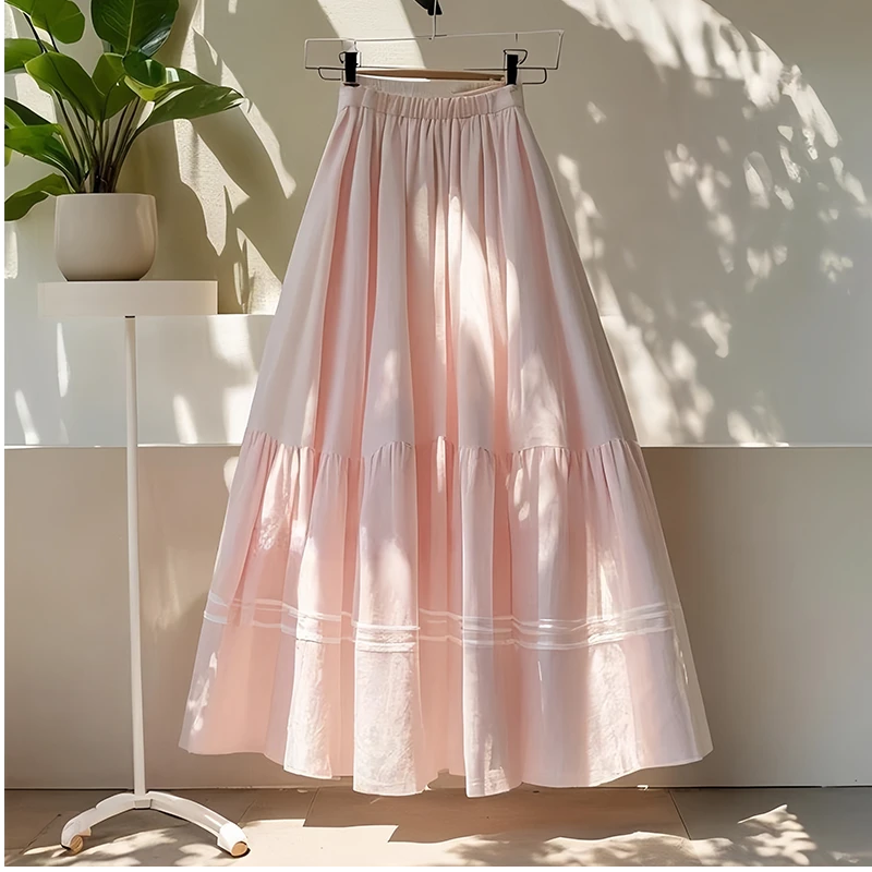 2025夏季新款粉色少女感高腰多巴胺A字伞裙女小众不撞款半身长裙