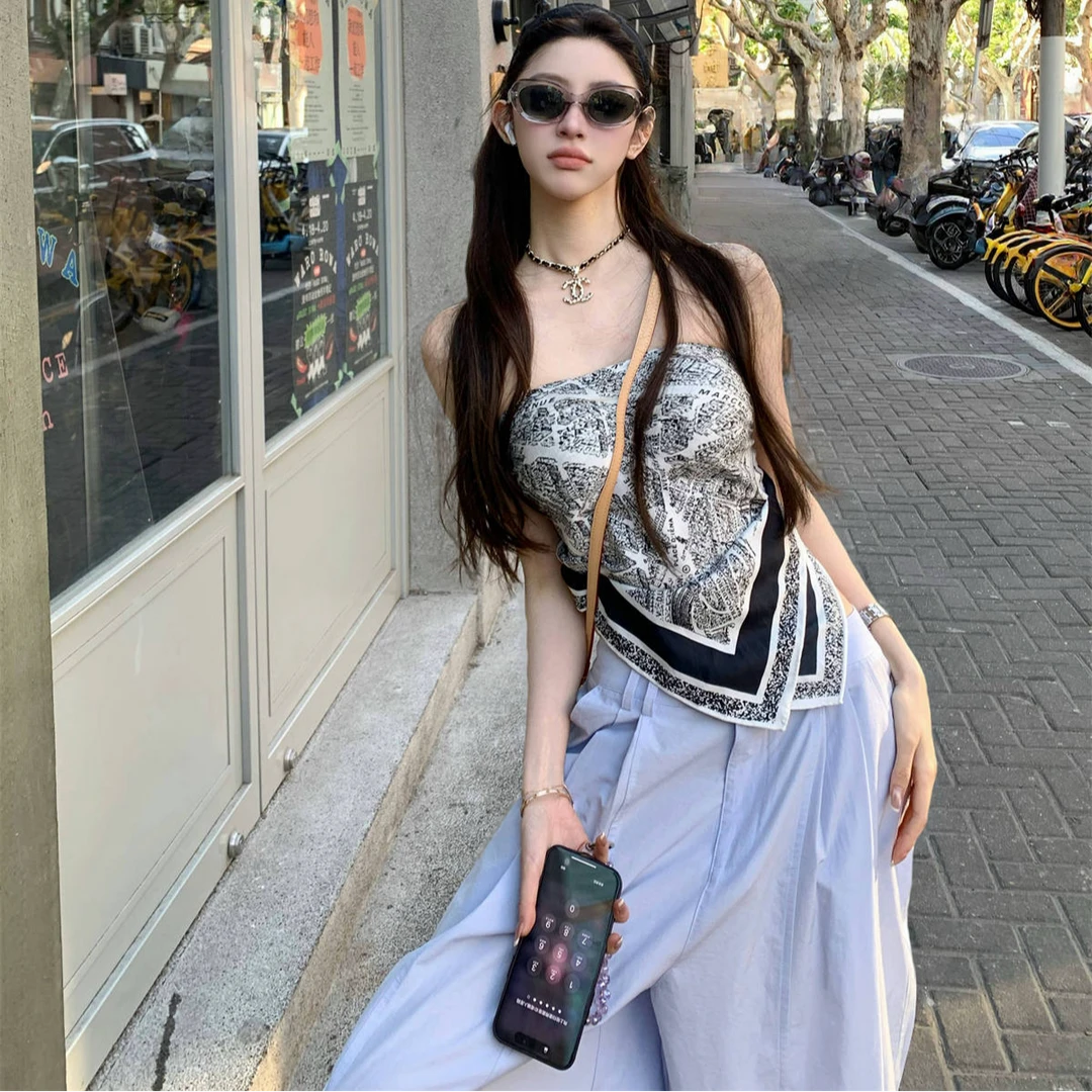 复古格子不规则屁帘衬衫性感设计感小众上衣显瘦辣妹短款夏季