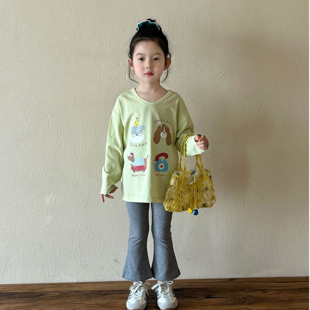 2025春季超显白牛油果绿色长袖上衣基础款T恤AND喇叭裤