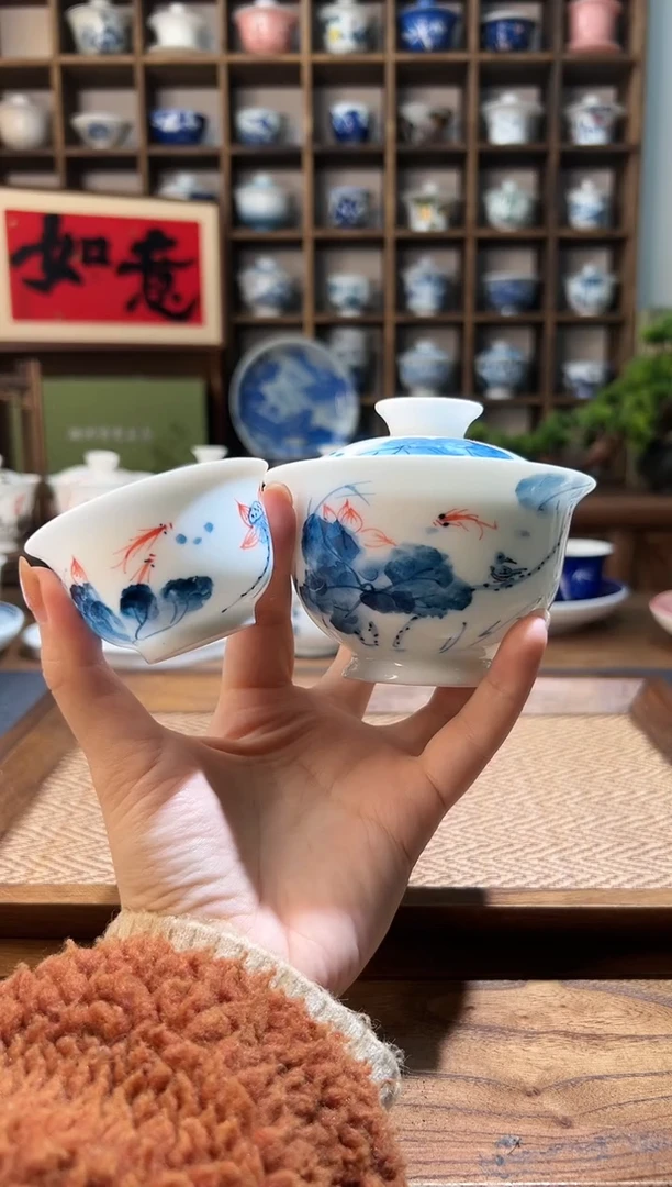 【闪购商品】1880ml-荷花锦鲤大盖碗+荷花杯