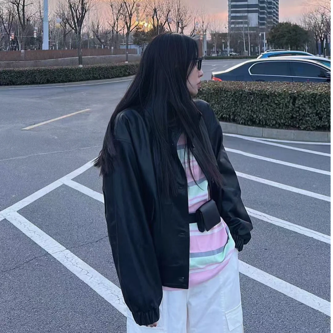 娜一家 2025春季新款立领蛋白皮外套