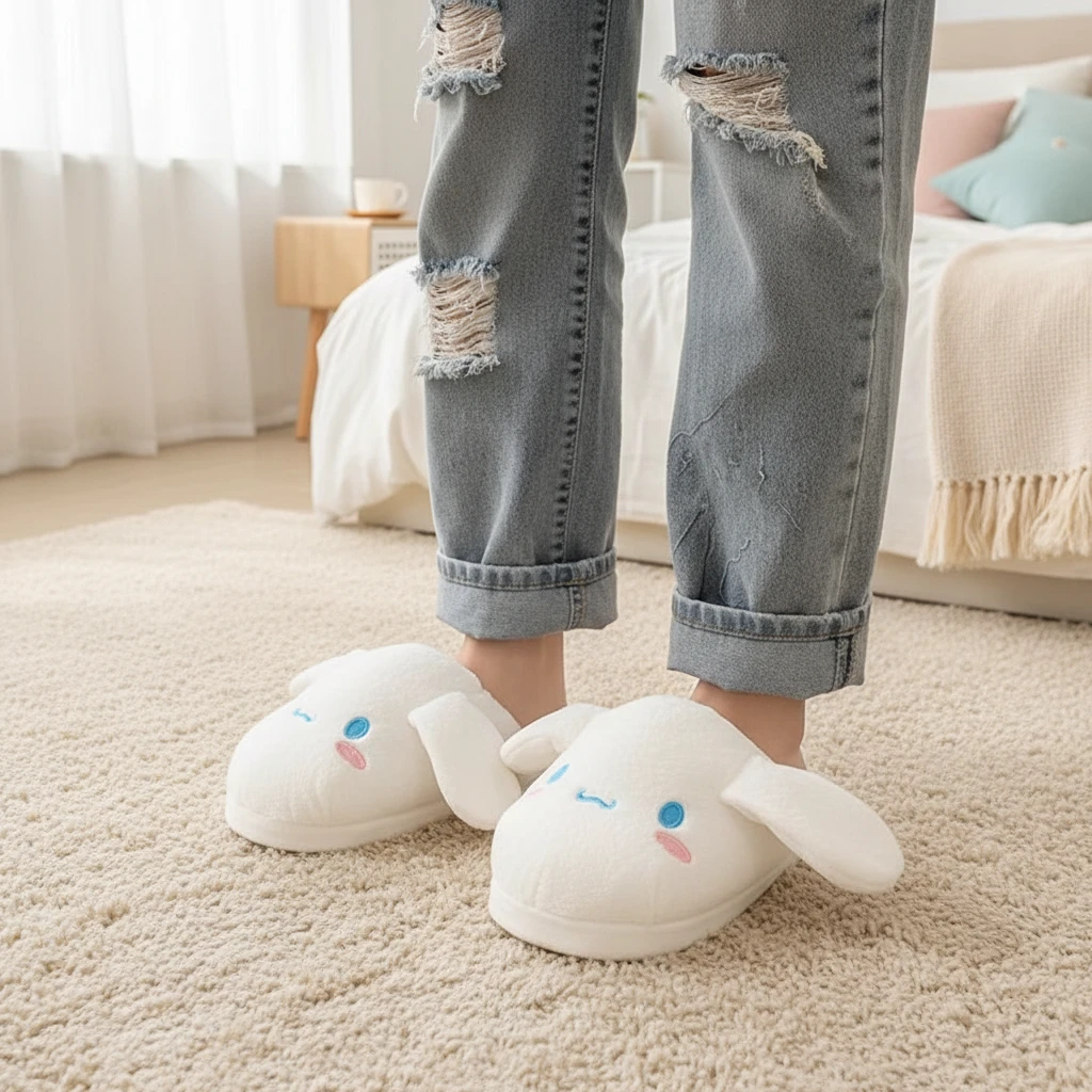 会动耳朵的兔子玉桂狗棉拖鞋情侣冬季居家不包跟款式毛绒秋冬季
