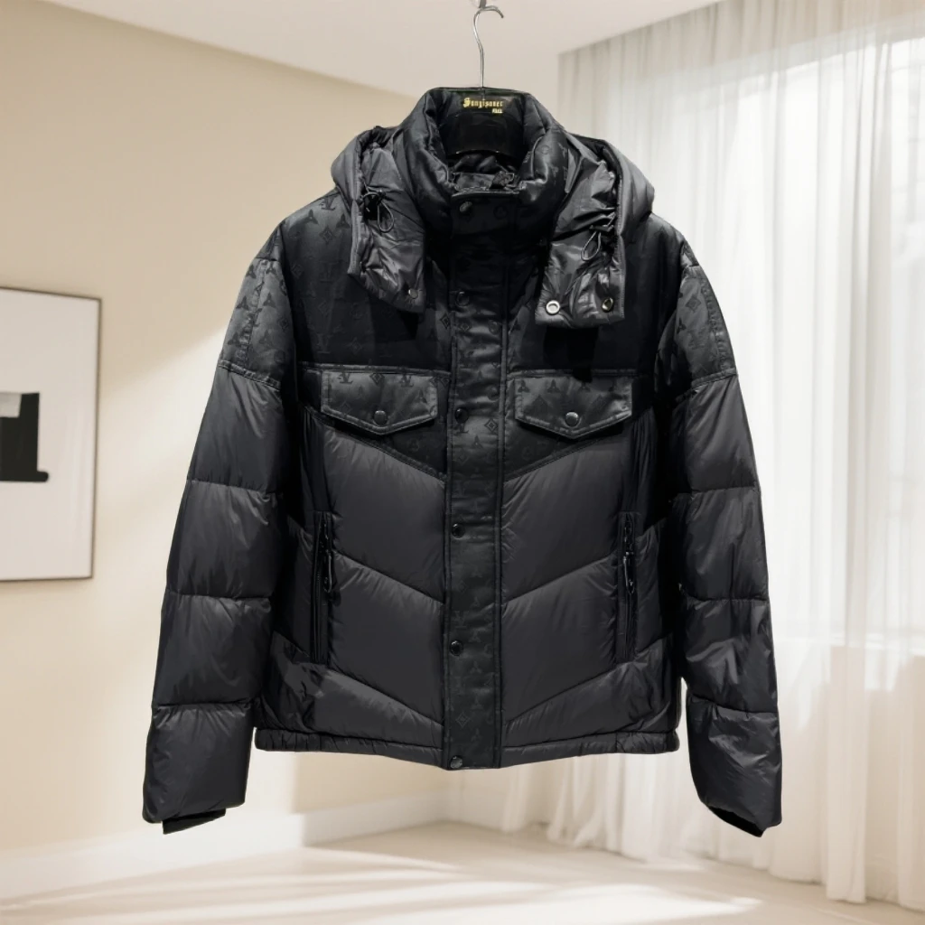 维斯克纳羽绒服潮牌时尚拼接连帽白鸭绒外套男装冬季保暖加厚外衣